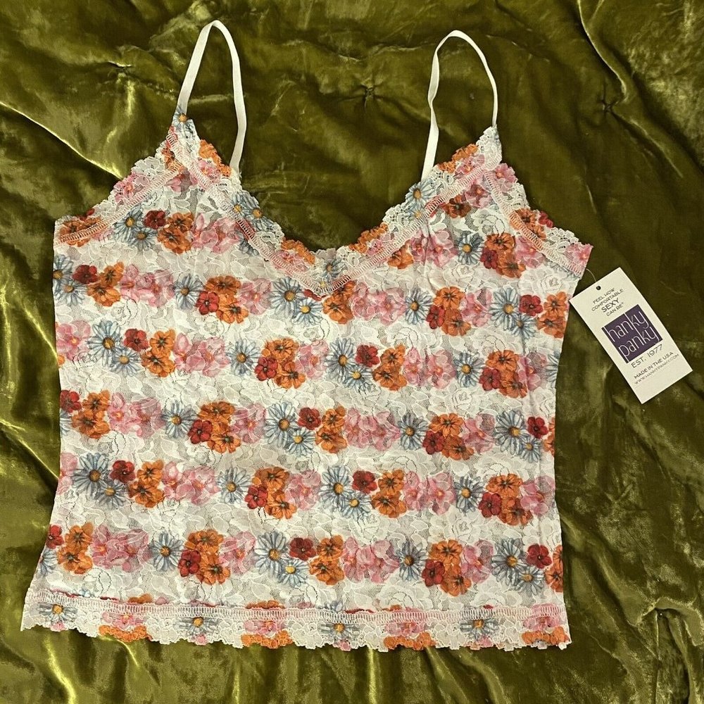 Hanky Panky Camisole Size Medium Garland V Lace Colorful Floral Retro Flower